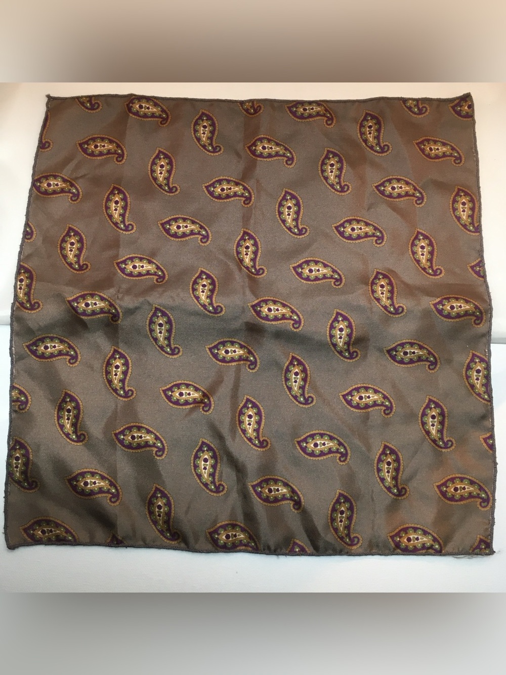 Taupe Paisley Silk Pocket Square